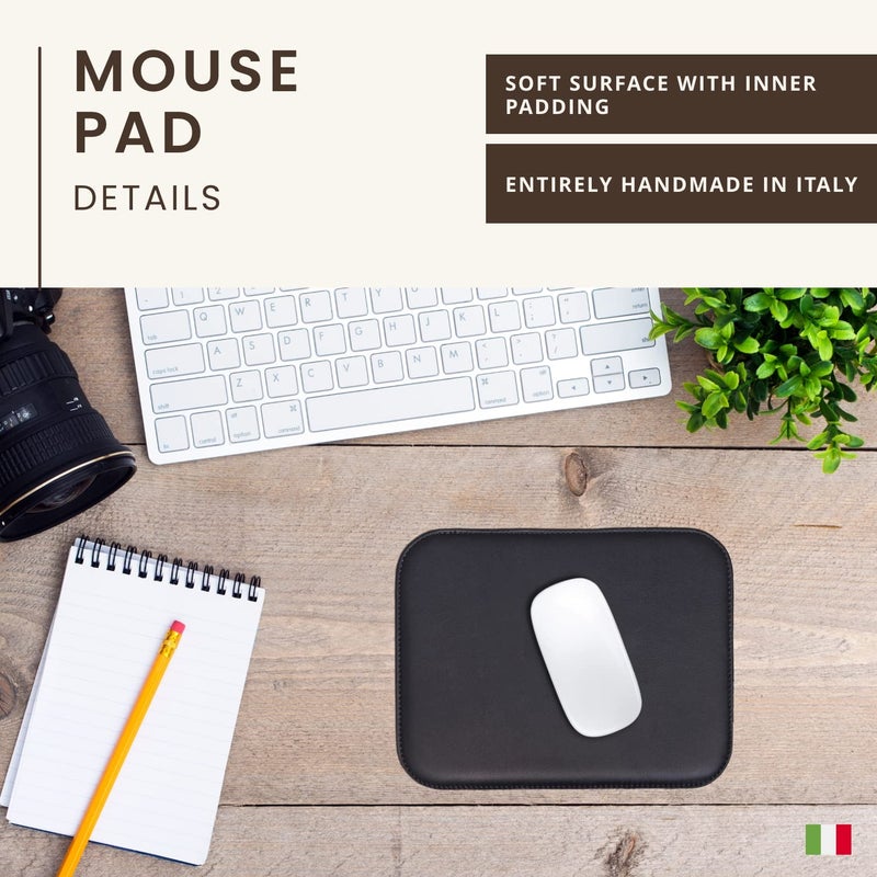Maruse Italian Leather Mouse Pad for Home or Office Desktop, Handmade in Italy, Black - Image 5